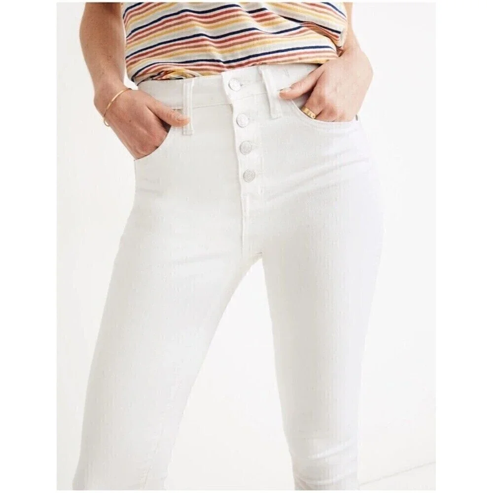 MADEWELL High Rise Skinny Jeans US 20P Size 35 Petite White NEW Step‎ Frayed Hem